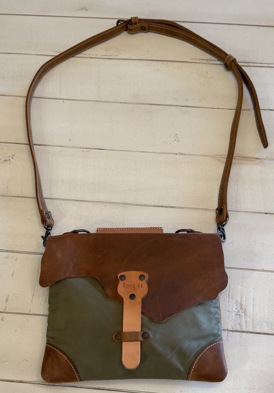 Love 41 Women’s rawhide and canvas crossbody bag 9x11in